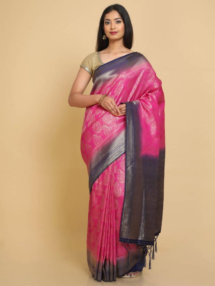 Kalamandir Ethnic Motifs Dark Pink Silk Blend Saree