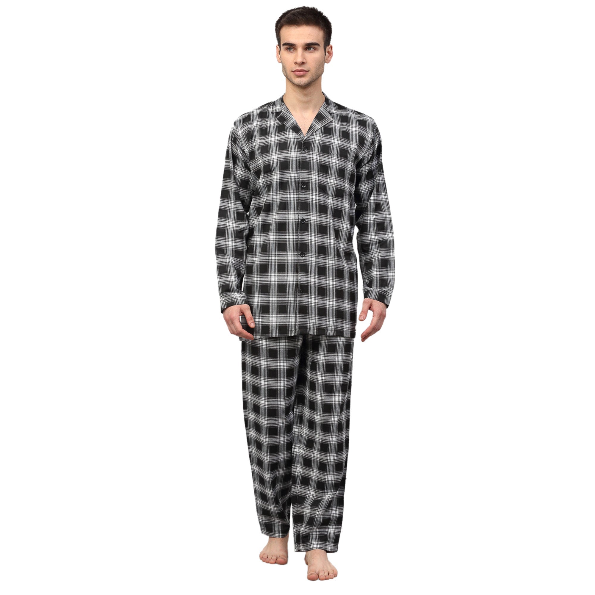 Jainish Men Black & White Checked Night suit ( GNS 001Blackxxx ) - Distacart