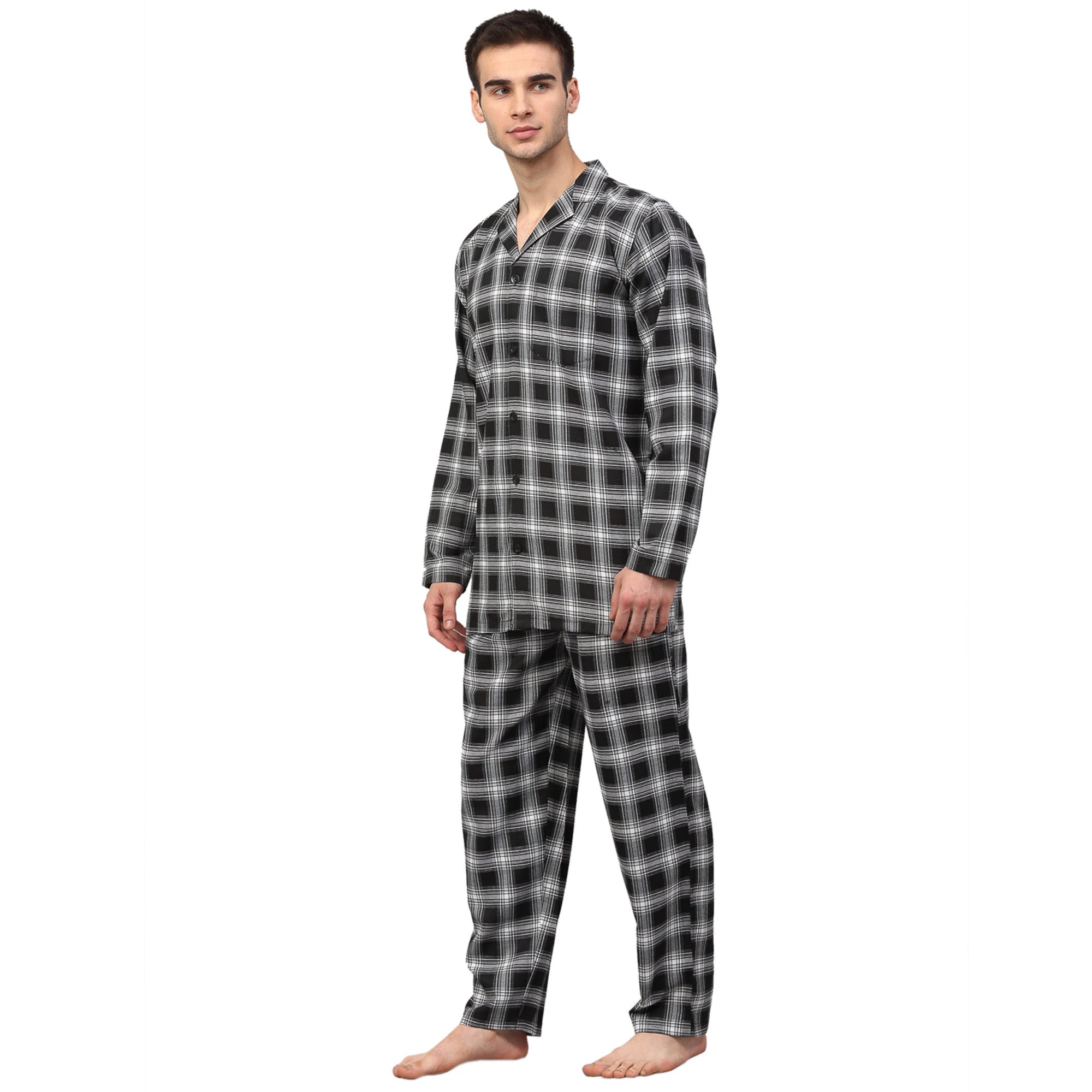Jainish Men Black & White Checked Night suit ( GNS 001Blackxxx ) - Distacart