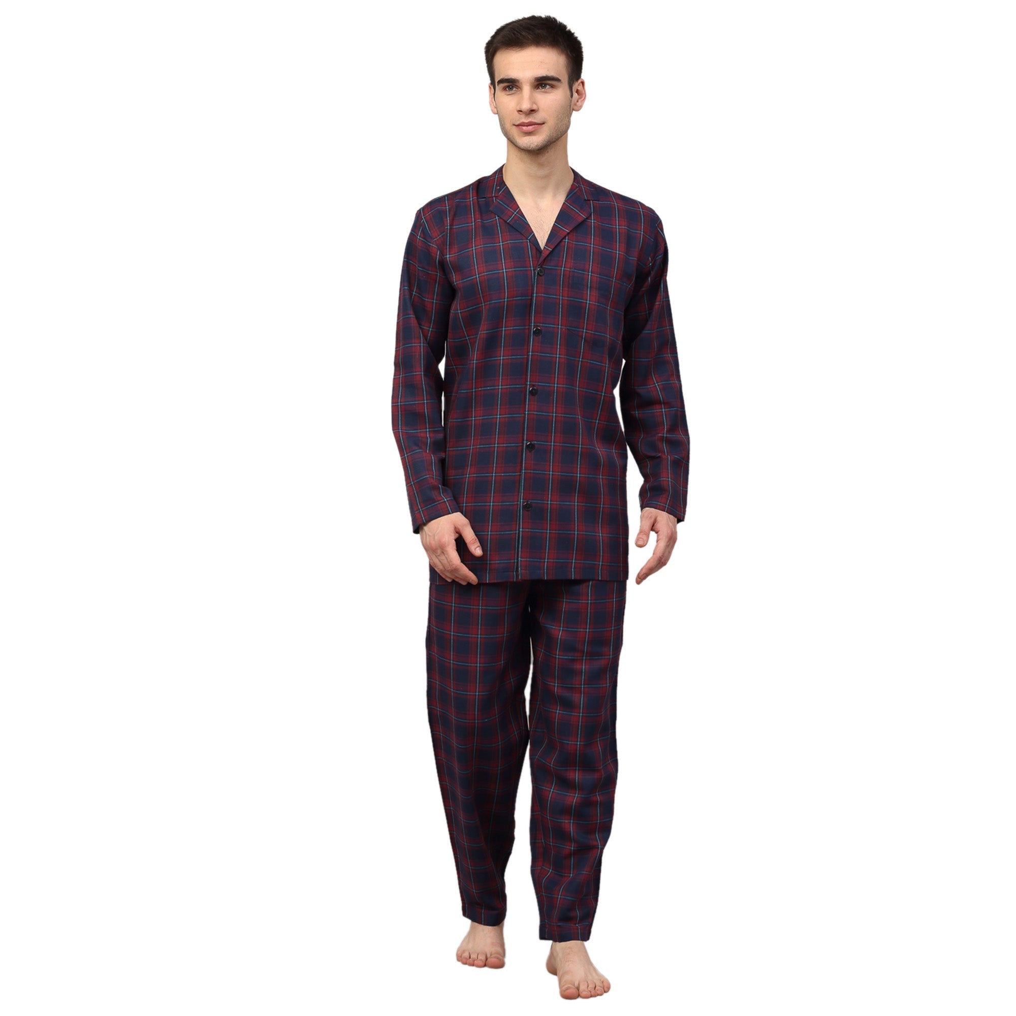 Jainish Men's Blue Checked Night Suits ( GNS 001Blue-Red ) - Distacart