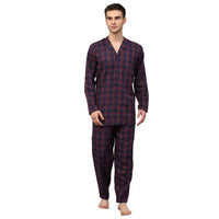 Thumbnail for Jainish Men's Blue Checked Night Suits ( GNS 001Blue-Red ) - Distacart