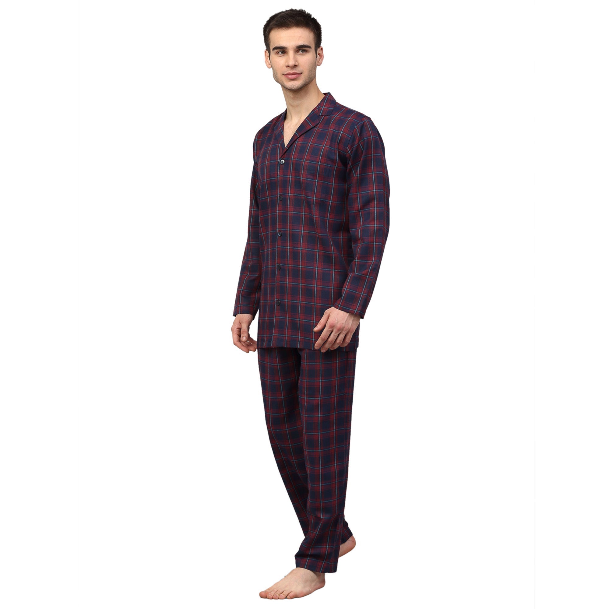 Jainish Men's Blue Checked Night Suits ( GNS 001Blue-Red ) - Distacart