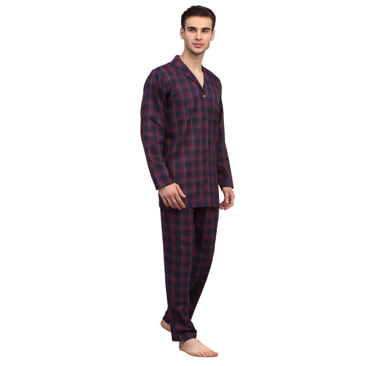 Jainish Men's Blue Checked Night Suits ( GNS 001Blue-Red ) - Distacart