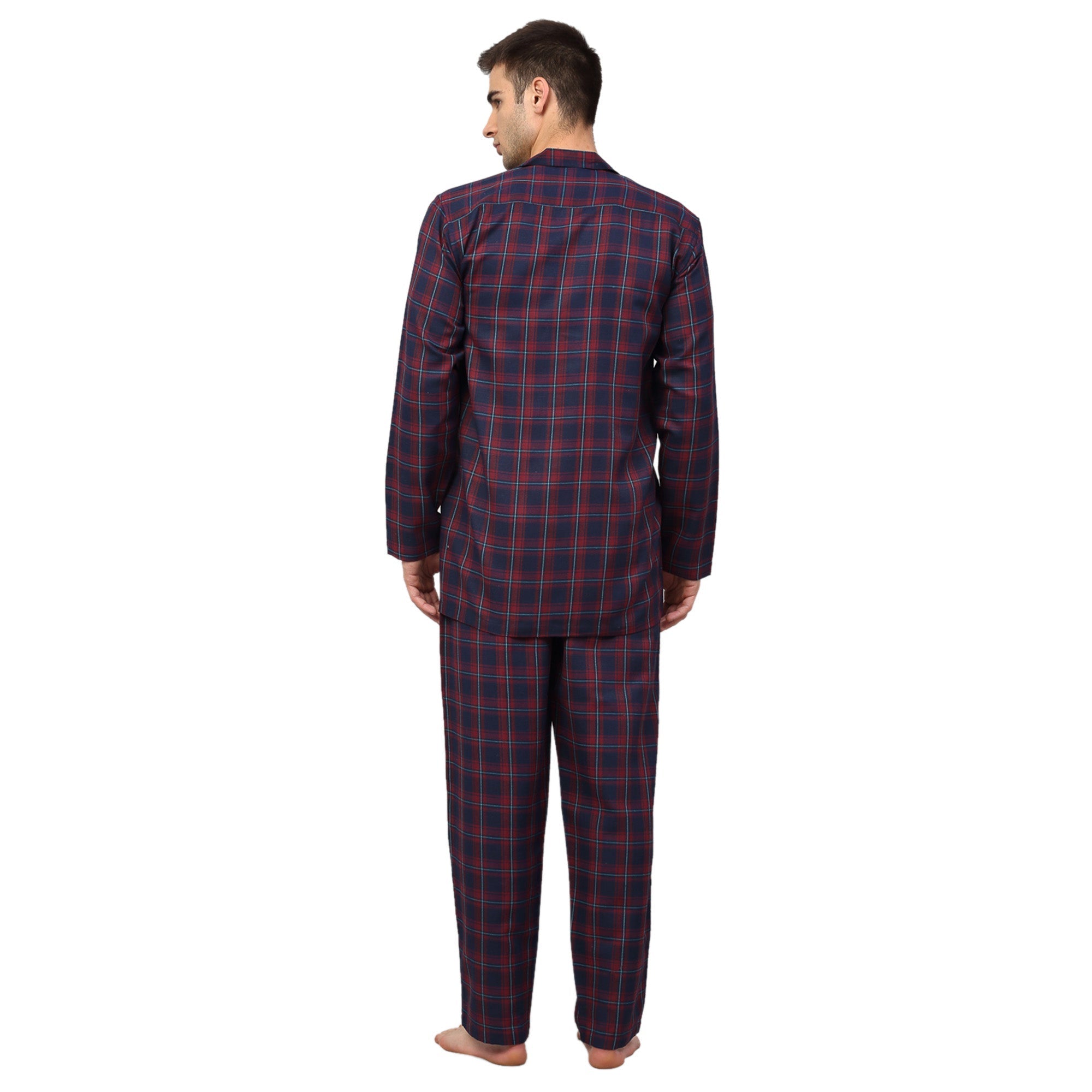 Jainish Men's Blue Checked Night Suits ( GNS 001Blue-Red ) - Distacart