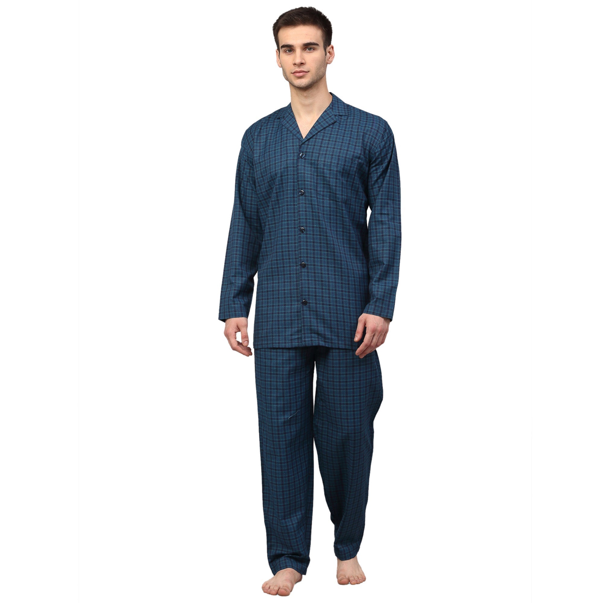 Jainish Men's Blue Checked Night Suits ( GNS 001Blue ) - Distacart