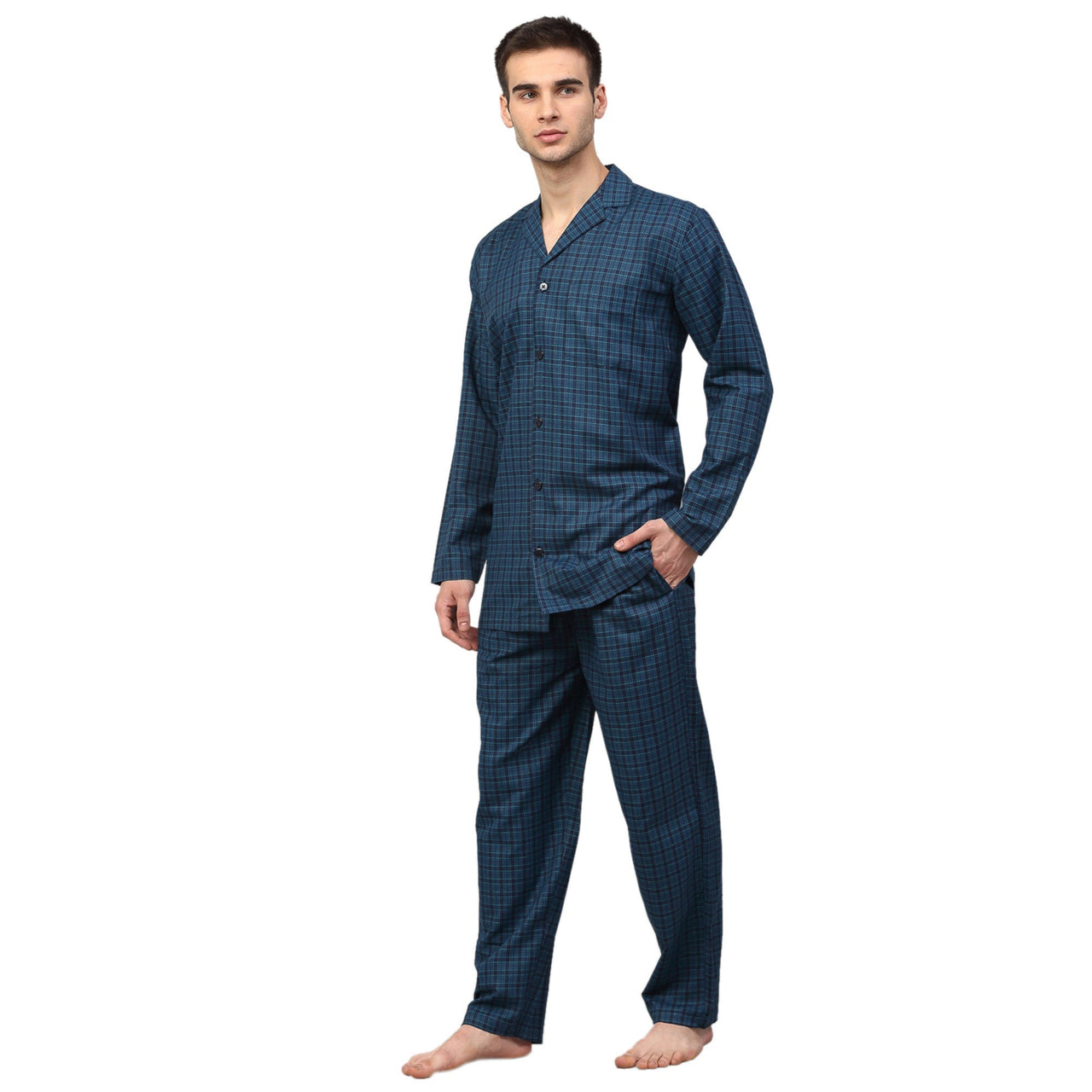 Jainish Men's Blue Checked Night Suits ( GNS 001Blue ) - Distacart