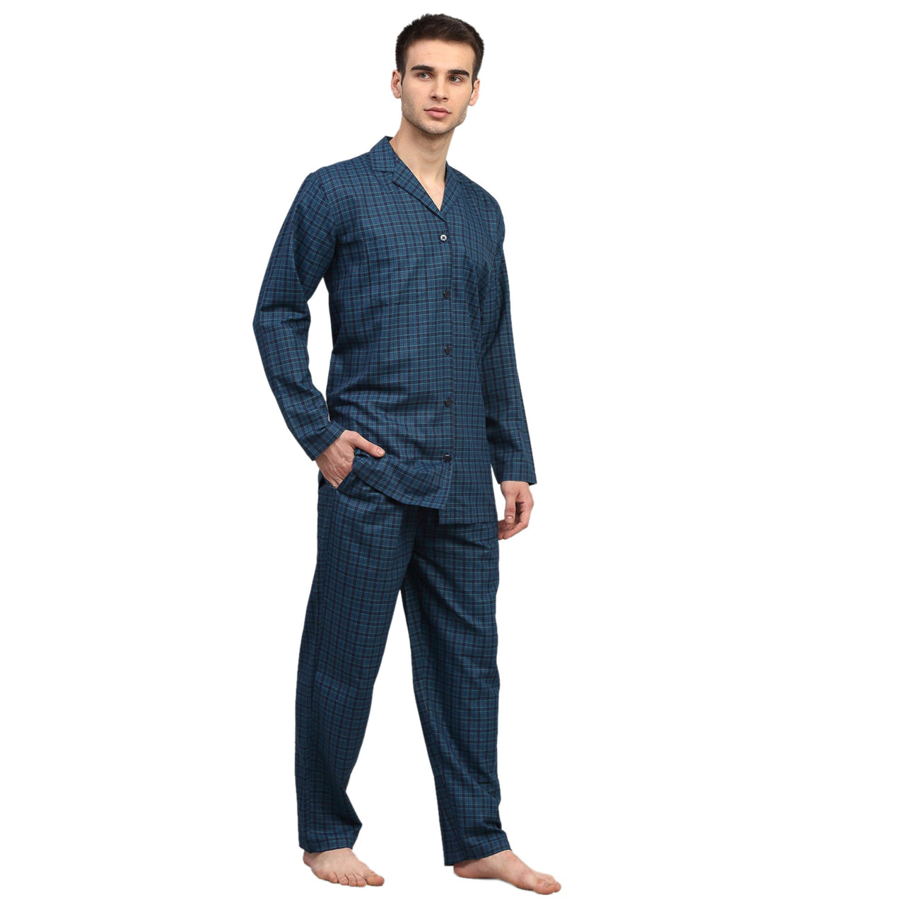 Jainish Men's Blue Checked Night Suits ( GNS 001Blue ) - Distacart