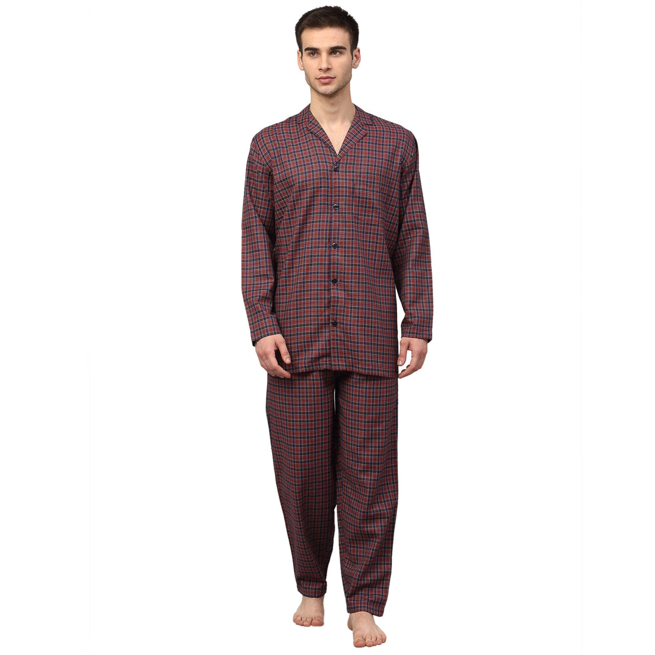 Jainish Men's Maroon Checked Night Suits ( GNS 001Maroon ) - Distacart