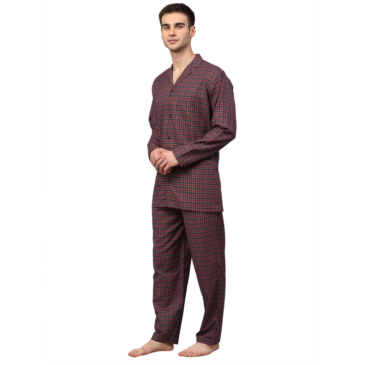 Jainish Men's Maroon Checked Night Suits ( GNS 001Maroon ) - Distacart