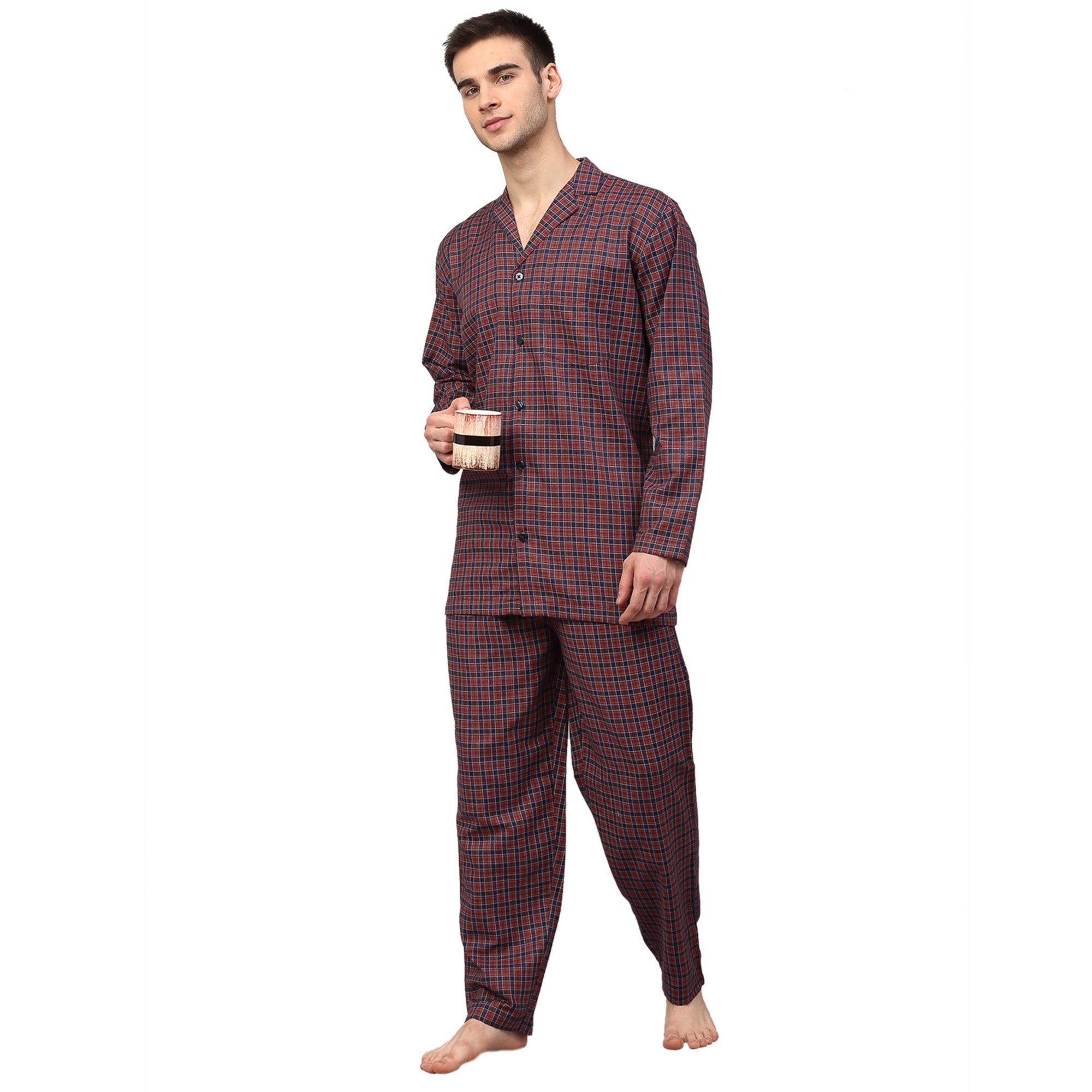 Jainish Men's Maroon Checked Night Suits ( GNS 001Maroon ) - Distacart