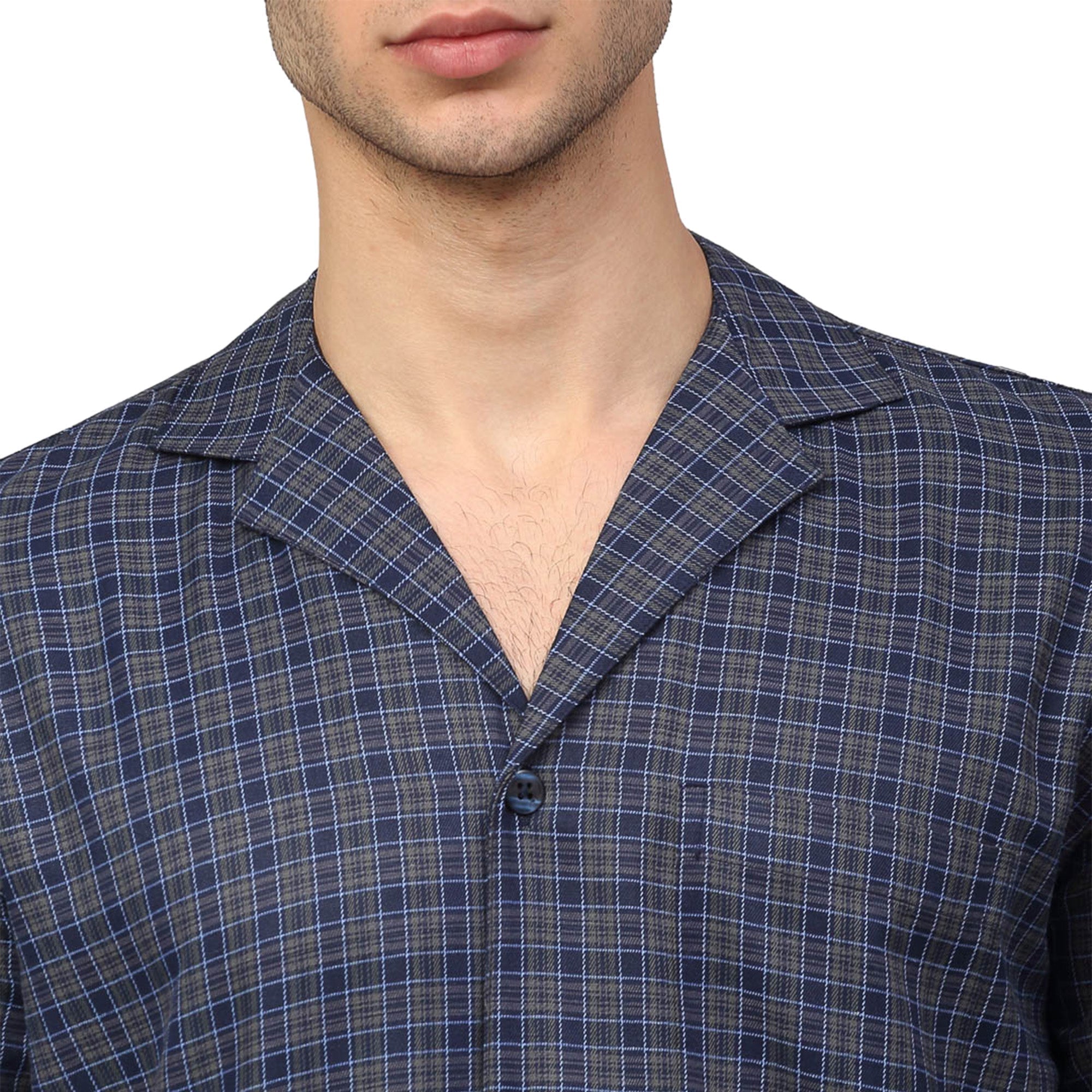 Jainish Men's Navy Blue Checked Night Suits ( GNS 001Navy-Grey ) - Distacart