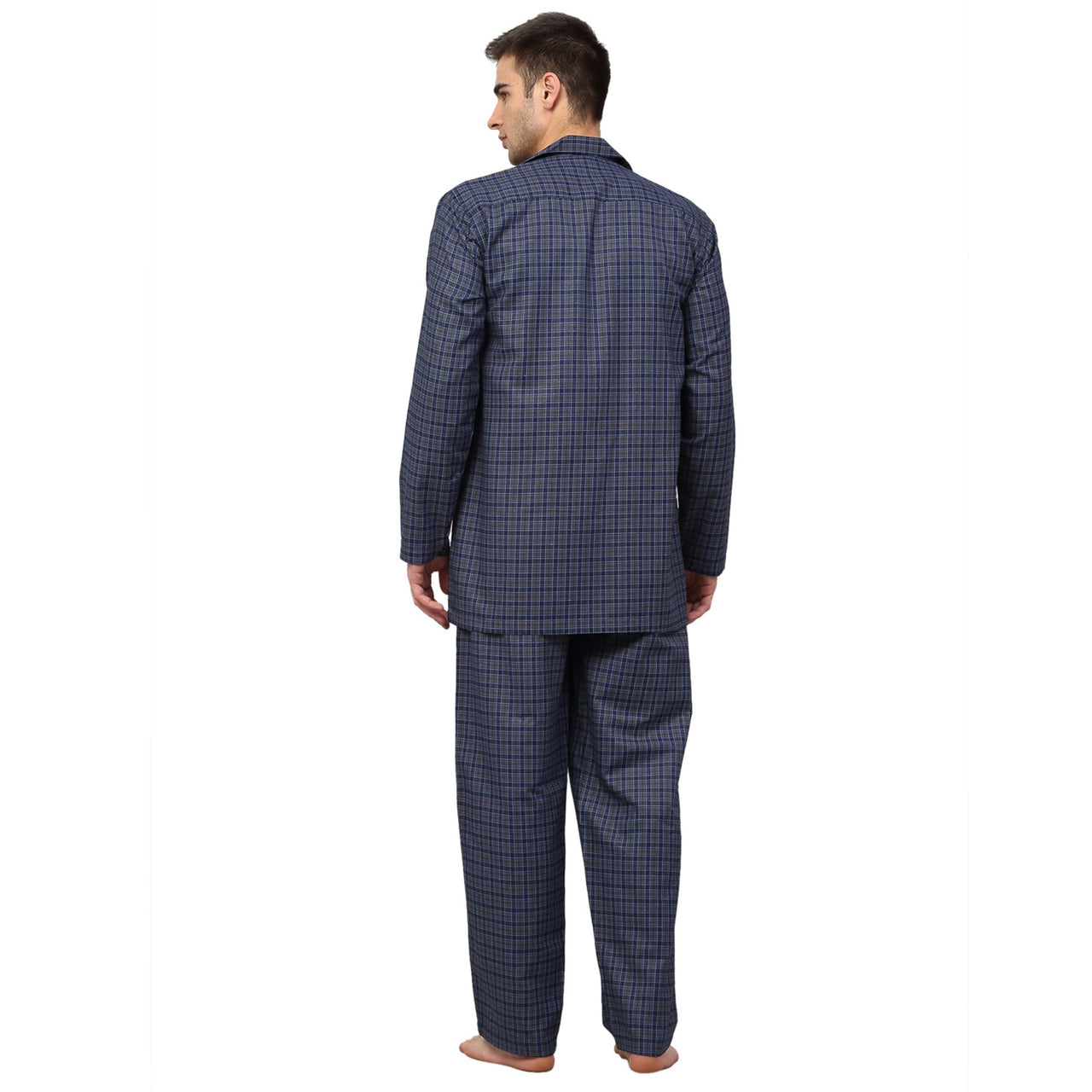 Jainish Men's Navy Blue Checked Night Suits ( GNS 001Navy-Grey ) - Distacart