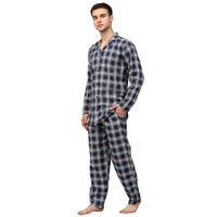 Thumbnail for Jainish Men's Navy Blue Checked Night Suits ( GNS 001Navy-White ) - Distacart