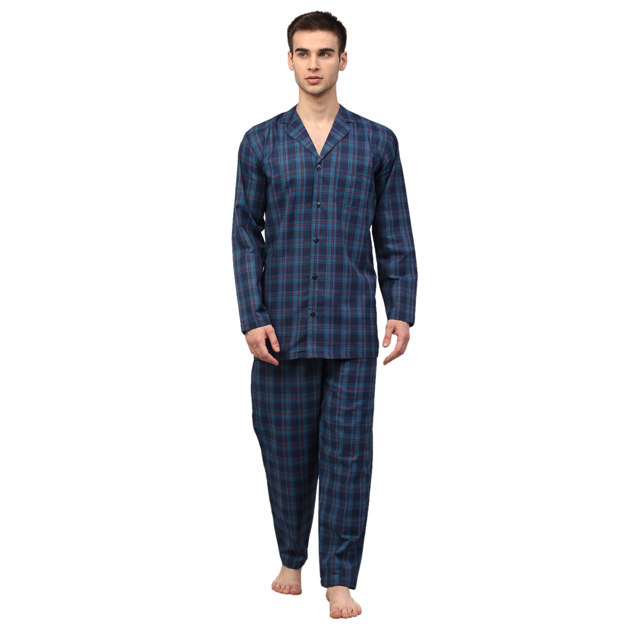 Jainish Men's Navy Blue Checked Night Suits ( GNS 001Navy ) - Distacart