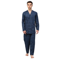 Thumbnail for Jainish Men's Navy Blue Checked Night Suits ( GNS 001Navy ) - Distacart