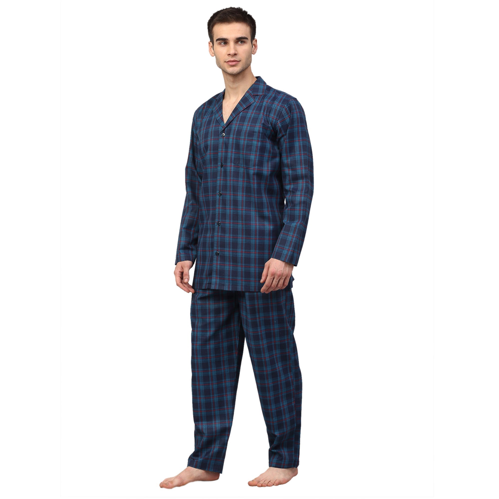 Jainish Men's Navy Blue Checked Night Suits ( GNS 001Navy ) - Distacart