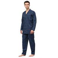 Thumbnail for Jainish Men's Navy Blue Checked Night Suits ( GNS 001Navy ) - Distacart