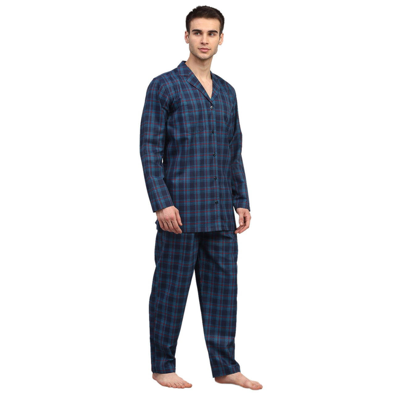 Jainish Men's Navy Blue Checked Night Suits ( GNS 001Navy ) - Distacart