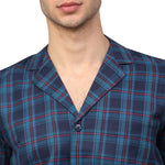 Thumbnail for Jainish Men's Navy Blue Checked Night Suits ( GNS 001Navy ) - Distacart