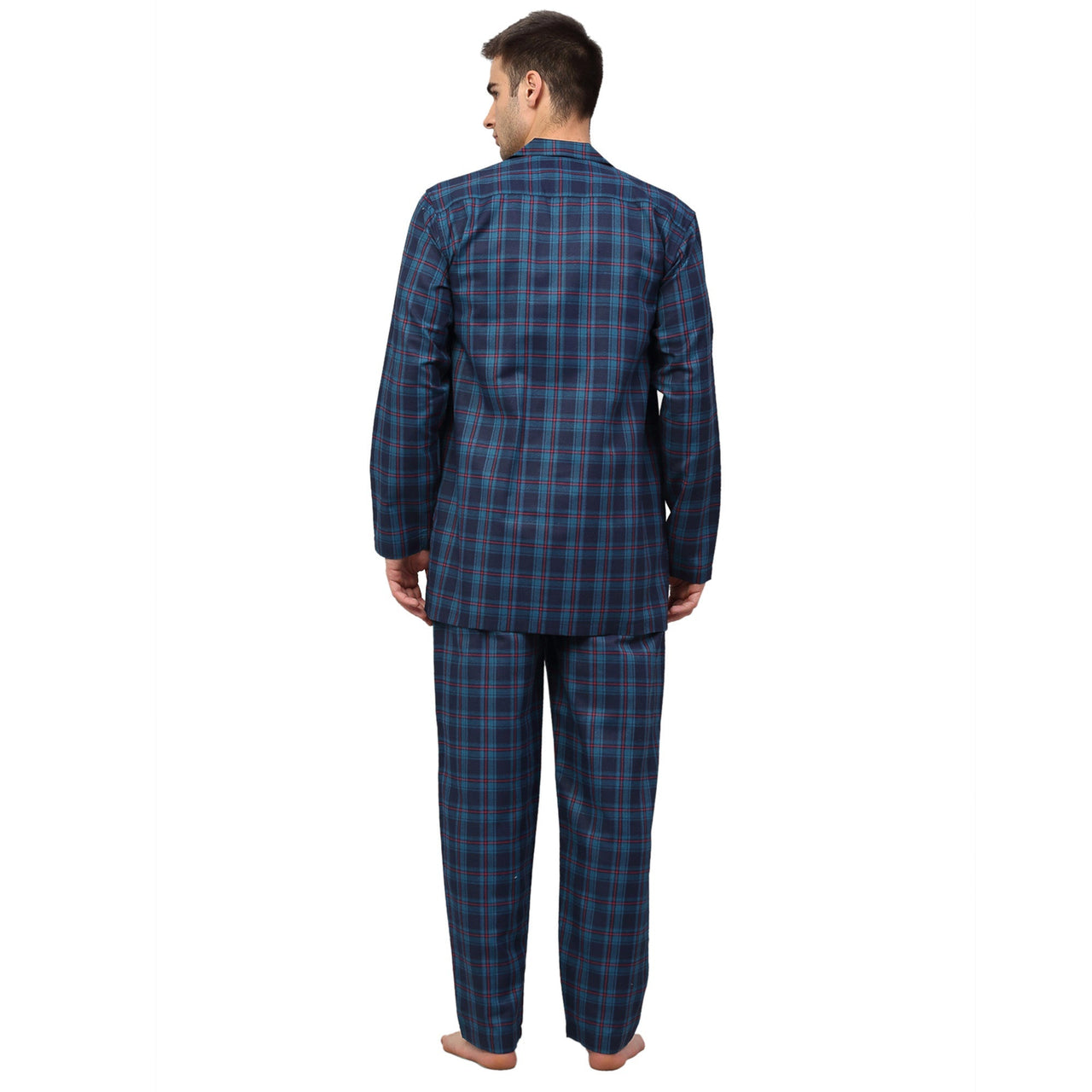 Jainish Men's Navy Blue Checked Night Suits ( GNS 001Navy ) - Distacart