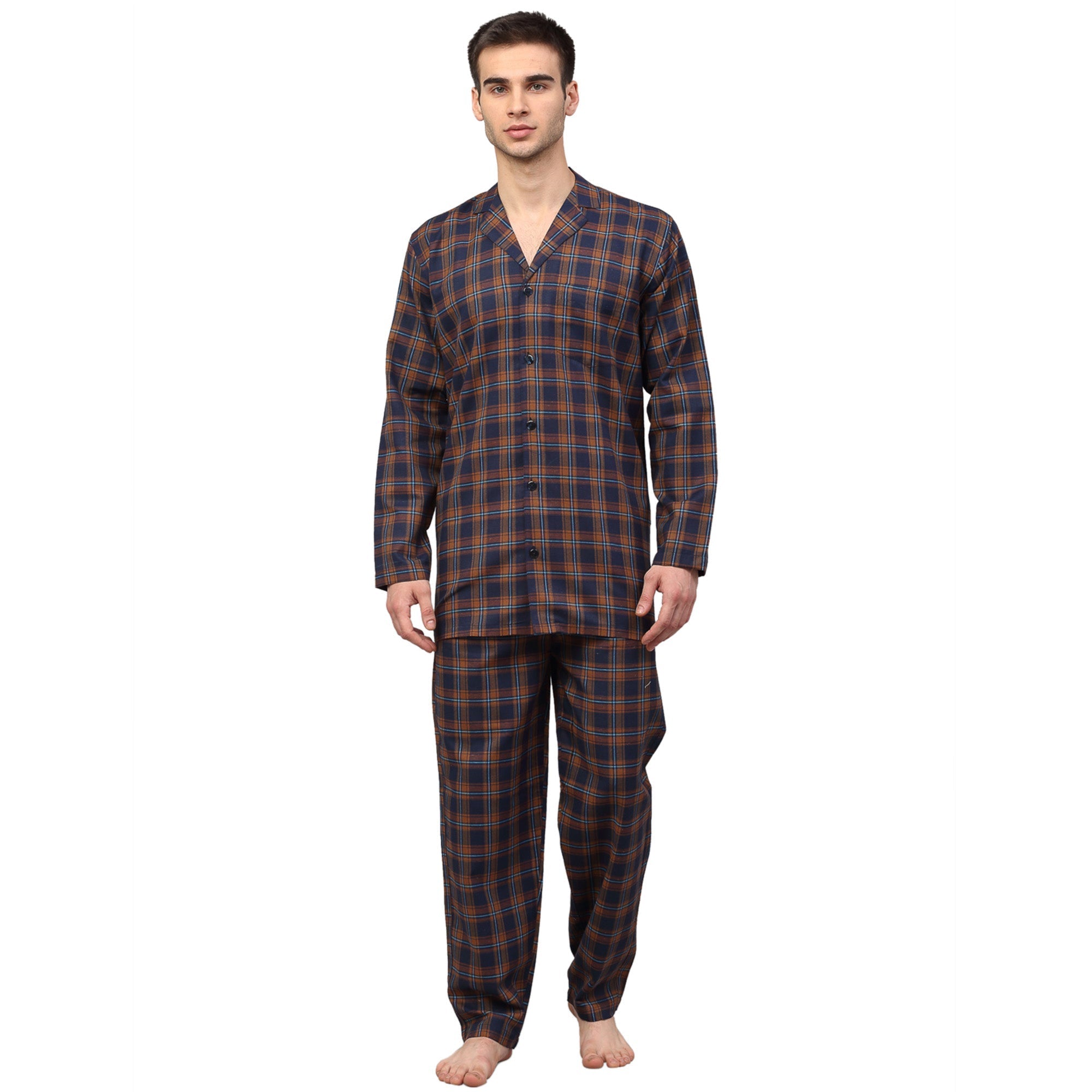 Jainish Men's Orange Checked Night Suits ( GNS 001Orange-Blue ) - Distacart
