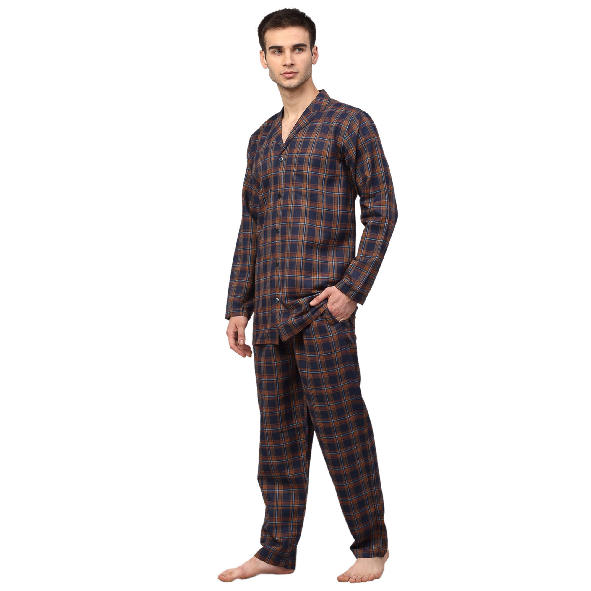 Jainish Men's Orange Checked Night Suits ( GNS 001Orange-Blue ) - Distacart