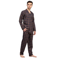Thumbnail for Jainish Men's Orange Checked Night Suits ( GNS 001Orange-Blue ) - Distacart