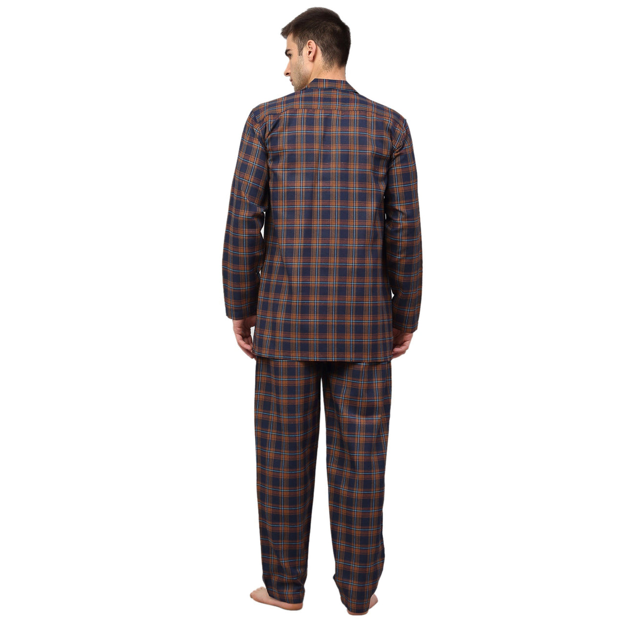 Jainish Men's Orange Checked Night Suits ( GNS 001Orange-Blue ) - Distacart