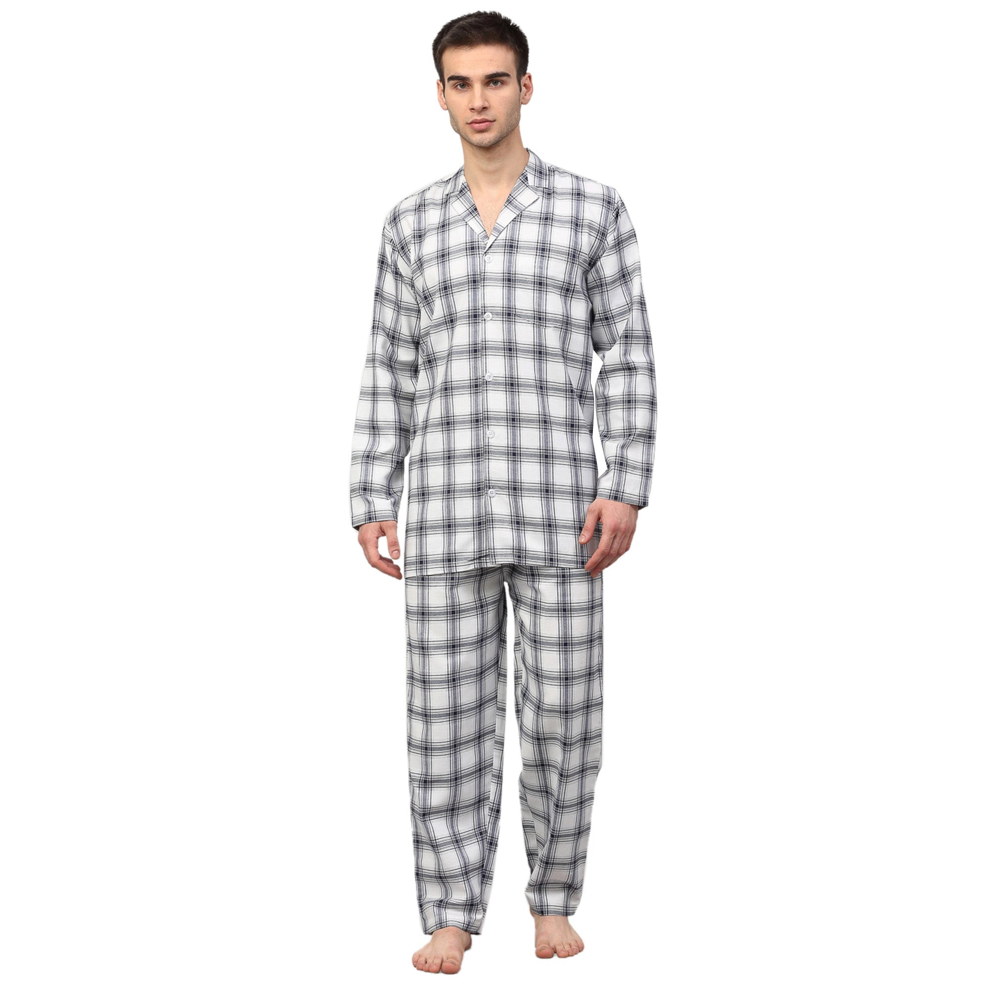 Jainish Men's White Checked Night Suits ( GNS 001White ) - Distacart