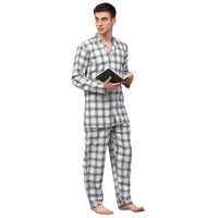 Thumbnail for Jainish Men's White Checked Night Suits ( GNS 001White ) - Distacart