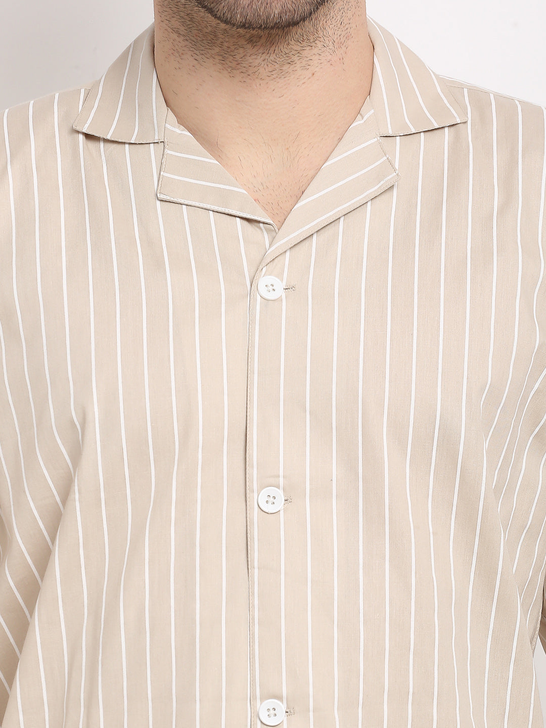 Jainish Men's Cream Cotton Striped Night Suits ( GNS 002Cream ) - Distacart
