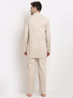 Thumbnail for Jainish Men's Cream Cotton Striped Night Suits ( GNS 002Cream ) - Distacart