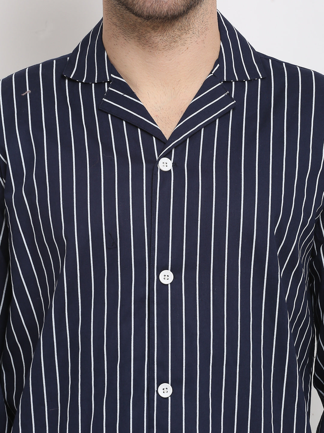 Jainish Men's Navy Cotton Striped Night Suits ( GNS 002Navy ) - Distacart