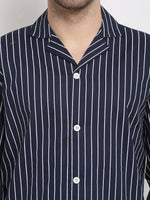 Thumbnail for Jainish Men's Navy Cotton Striped Night Suits ( GNS 002Navy ) - Distacart