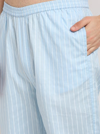 Thumbnail for Jainish Men's Sky Cotton Striped Night Suits ( GNS 002Sky ) - Distacart