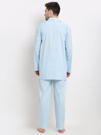 Thumbnail for Jainish Men's Sky Cotton Striped Night Suits ( GNS 002Sky ) - Distacart