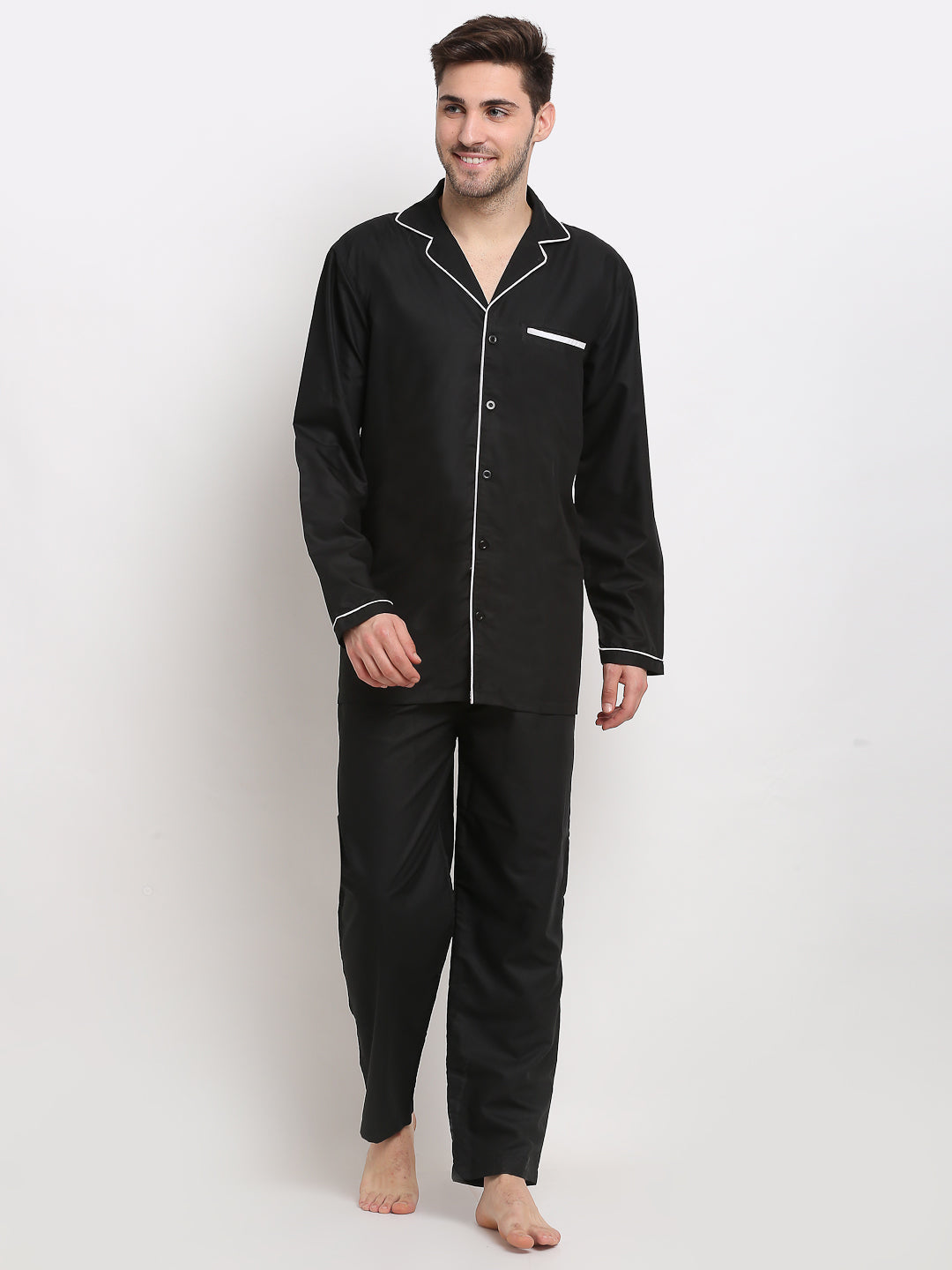 Jainish Men's Black Cotton Solid Night Suits ( GNS 003Black ) - Distacart