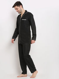 Thumbnail for Jainish Men's Black Cotton Solid Night Suits ( GNS 003Black ) - Distacart
