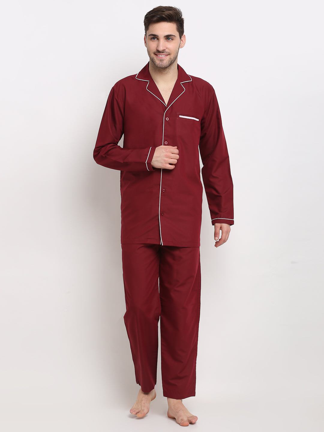 Jainish Men's Maroon Cotton Solid Night Suits ( GNS 003Maroon ) - Distacart