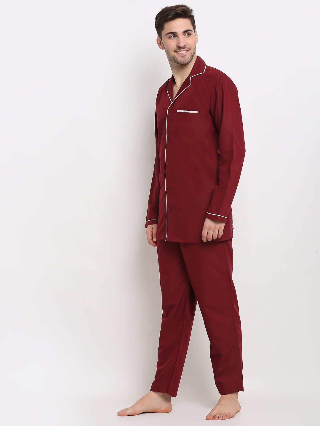 Jainish Men's Maroon Cotton Solid Night Suits ( GNS 003Maroon ) - Distacart