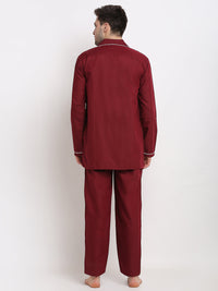 Thumbnail for Jainish Men's Maroon Cotton Solid Night Suits ( GNS 003Maroon ) - Distacart