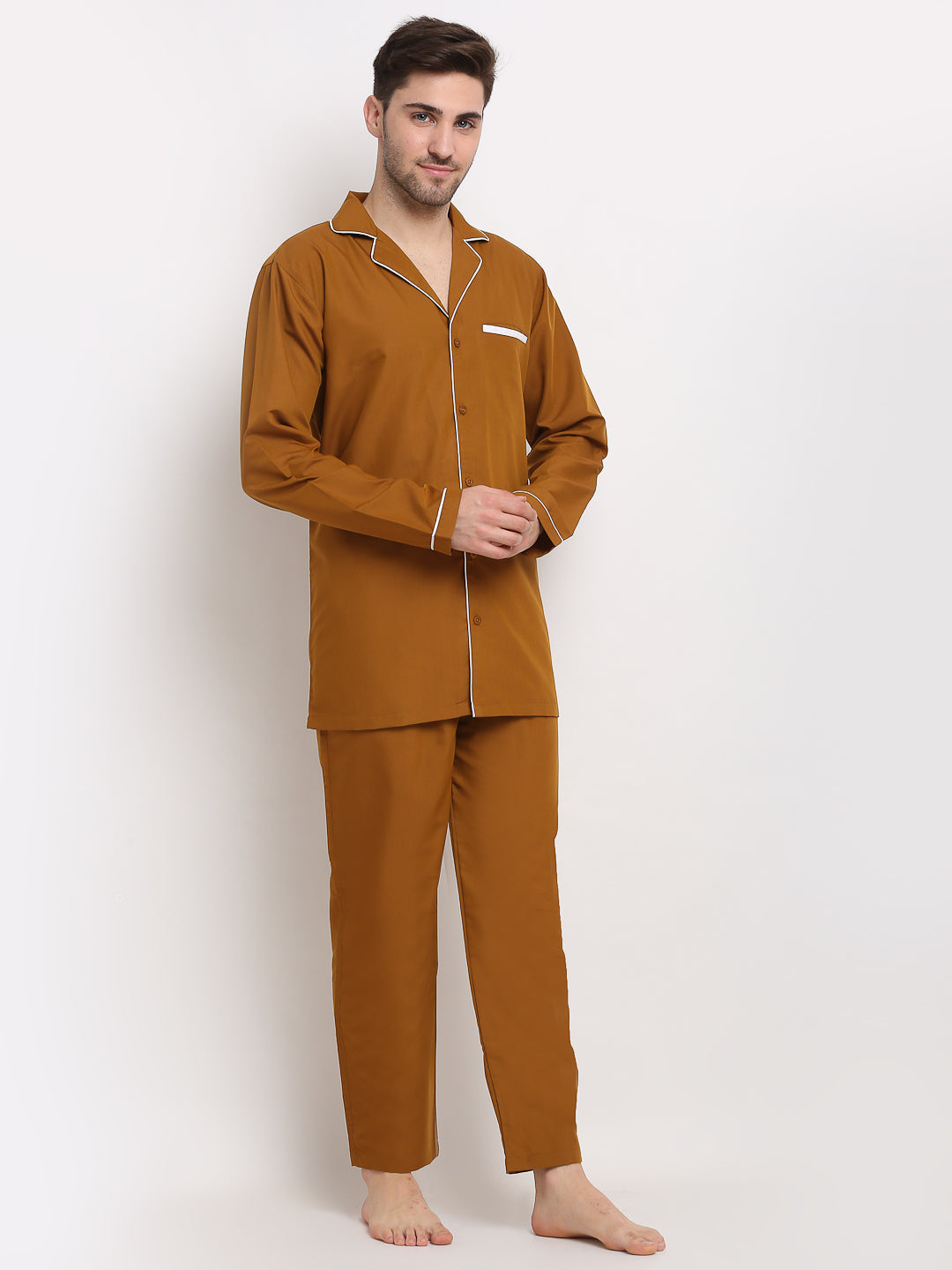 Jainish Men's Mustard Cotton Solid Night Suits ( GNS 003Mustard ) - Distacart