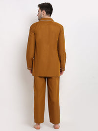 Thumbnail for Jainish Men's Mustard Cotton Solid Night Suits ( GNS 003Mustard ) - Distacart