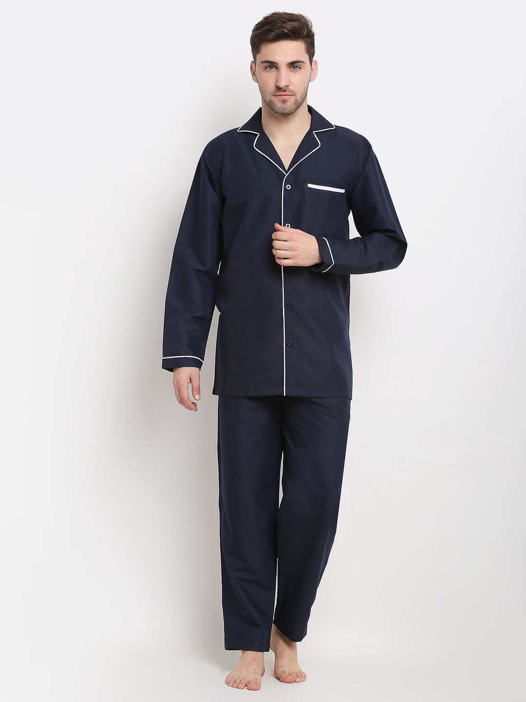 Jainish Men's Navy Cotton Solid Night Suits ( GNS 003Navy ) - Distacart