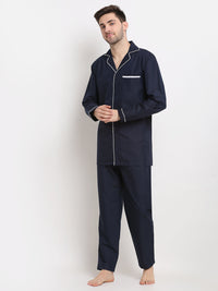 Thumbnail for Jainish Men's Navy Cotton Solid Night Suits ( GNS 003Navy ) - Distacart