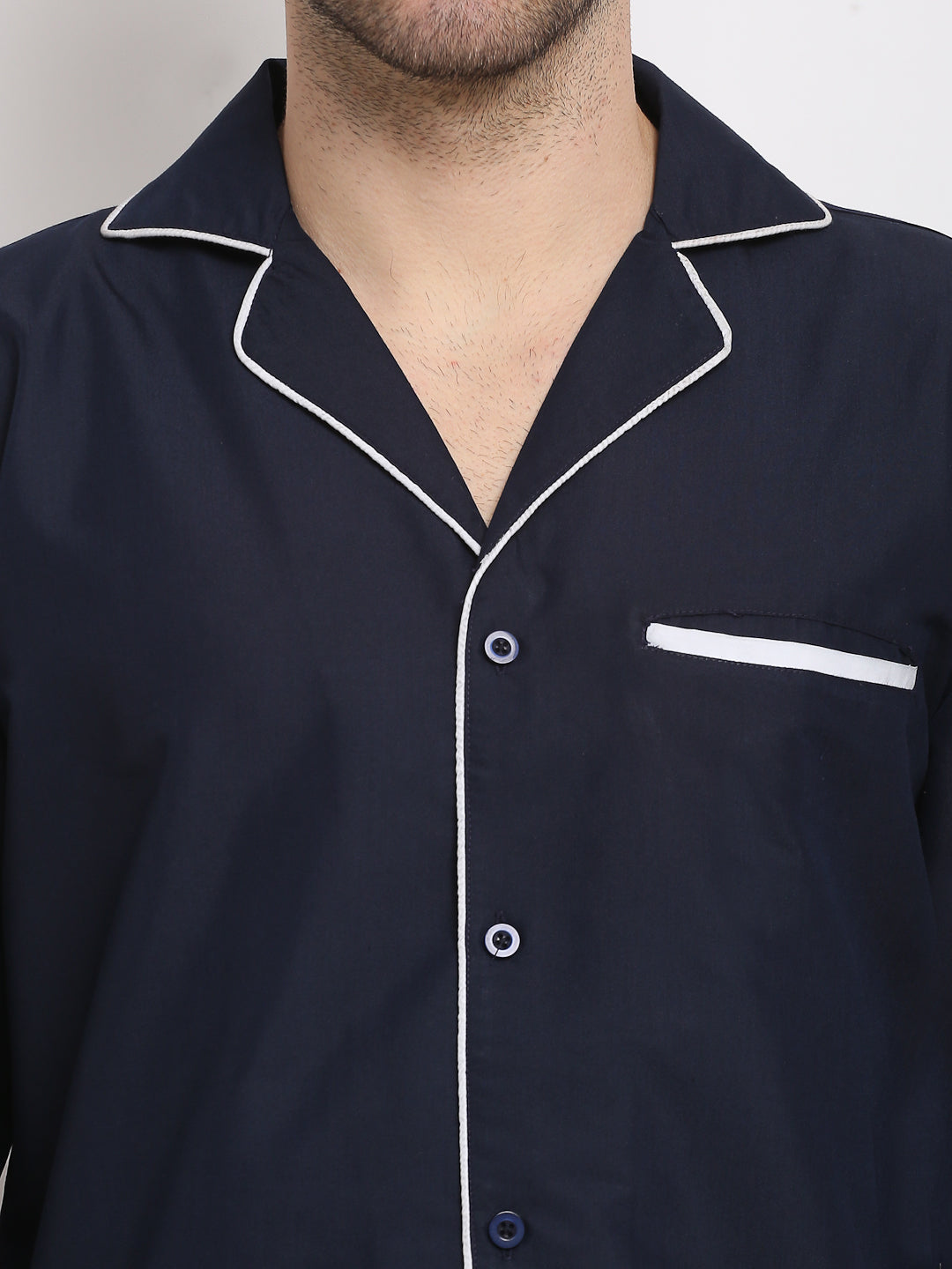 Jainish Men's Navy Cotton Solid Night Suits ( GNS 003Navy ) - Distacart