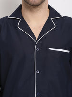 Thumbnail for Jainish Men's Navy Cotton Solid Night Suits ( GNS 003Navy ) - Distacart