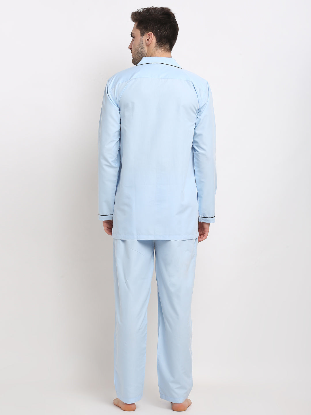 Jainish Men's Sky Cotton Solid Night Suits ( GNS 003Sky ) - Distacart