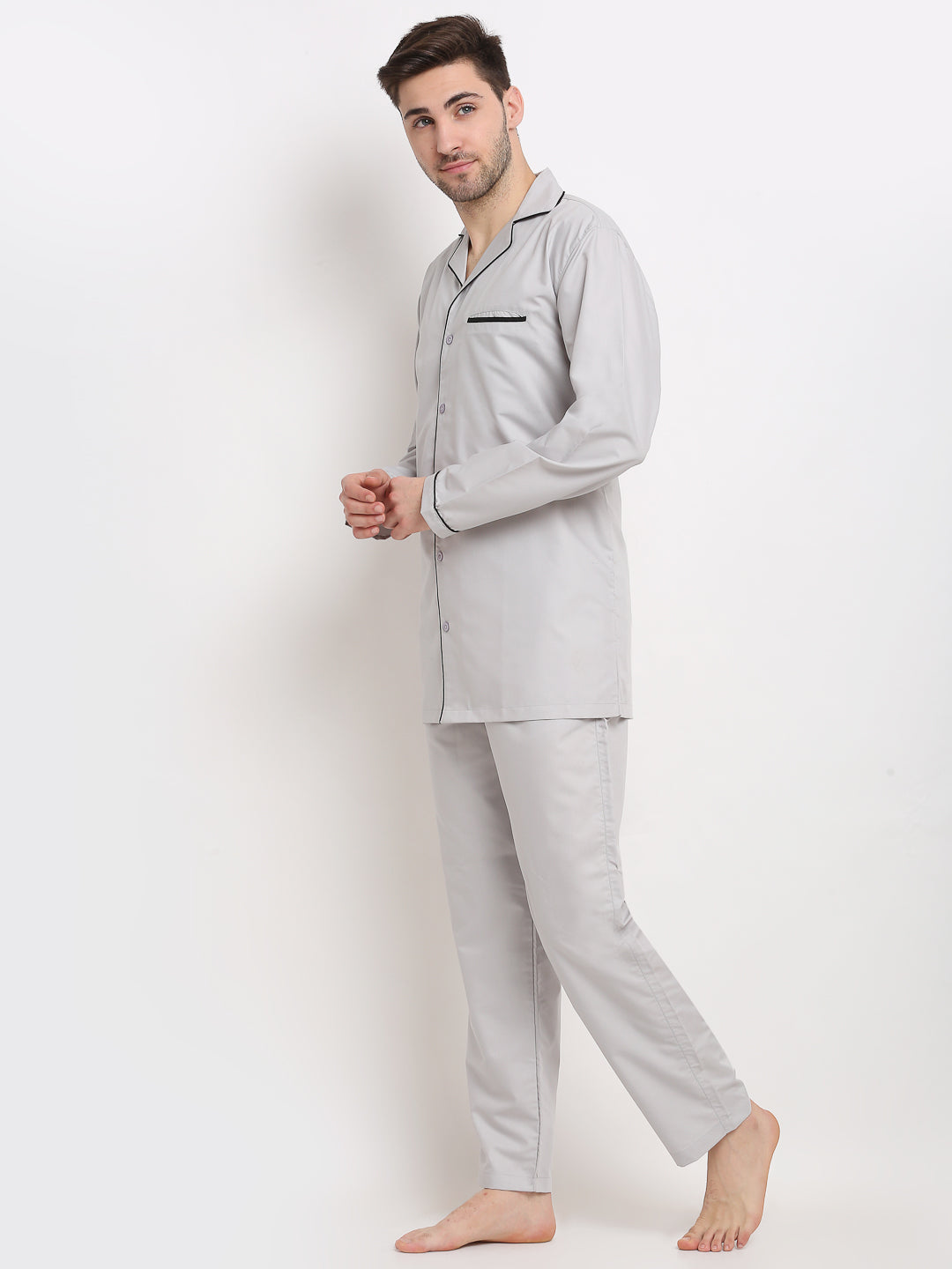 Jainish Men's Steel-Grey Cotton Solid Night Suits ( GNS 003Steel-Grey ) - Distacart