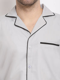 Thumbnail for Jainish Men's Steel-Grey Cotton Solid Night Suits ( GNS 003Steel-Grey ) - Distacart